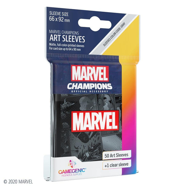 Gamegenic Marvel Champions Sleeves - Black, 50-Pack with Transparent Case