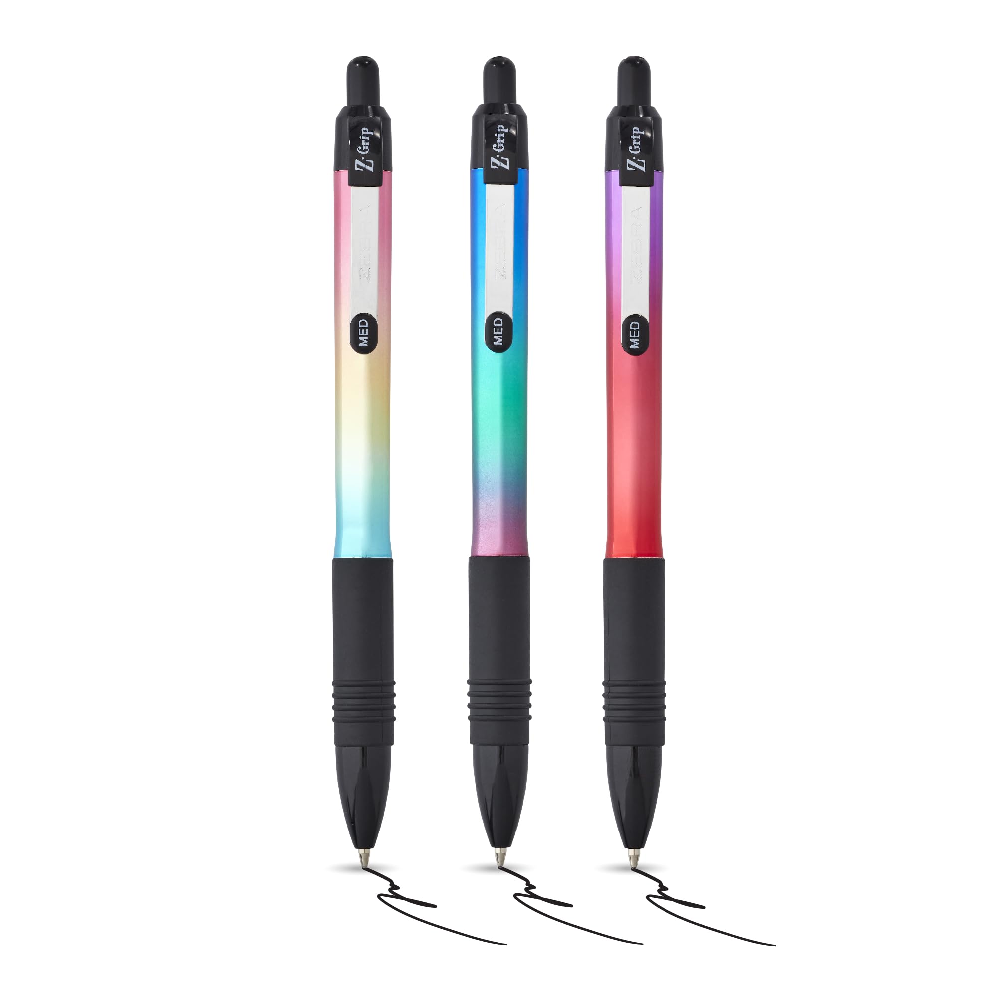 Zebra Pen Z-GRIP Smooth Elegance Metallic Ballpoint Pens - Black Ink, 1.0mm Medium Point, 3 Pack