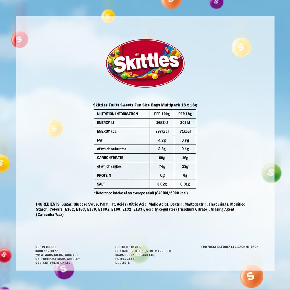Skittles Fruit Funsize Chewy Sweets Party Pack - 18 Bags | 324g Total | Vegan Friendly 5
