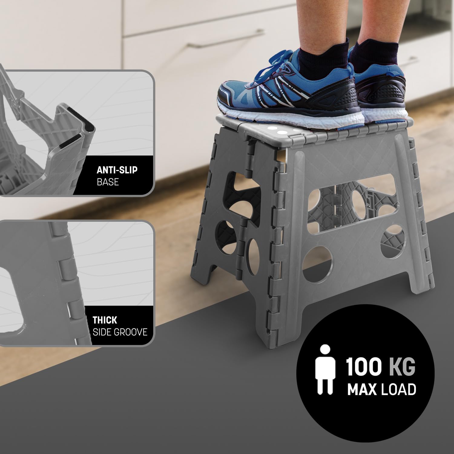 KEPLIN 13 Inch Heavy Duty Folding Step Stool | 150kg Capacity | Grey Plastic 6