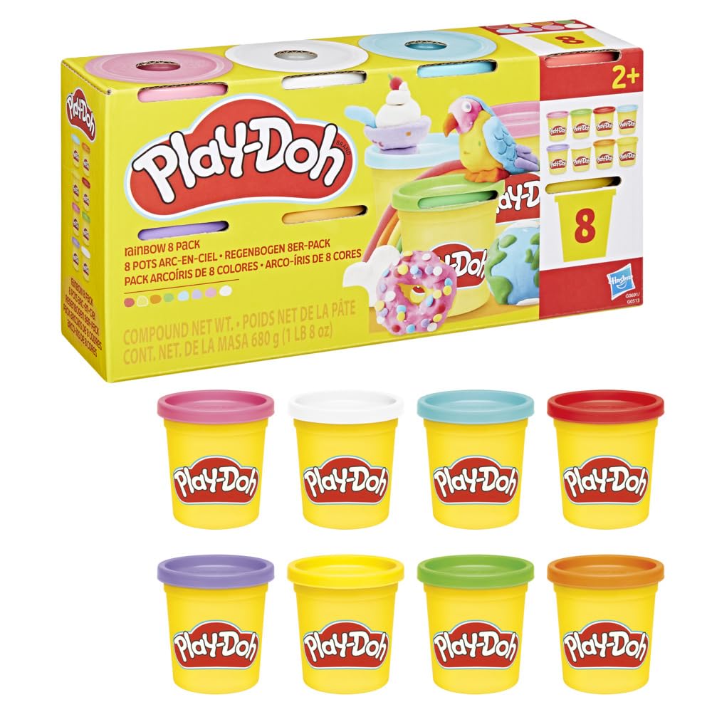 Play-Doh Rainbow Colours Modelling Compound Pack - 8 Cans, Non-Toxic, Ages 2+ 1