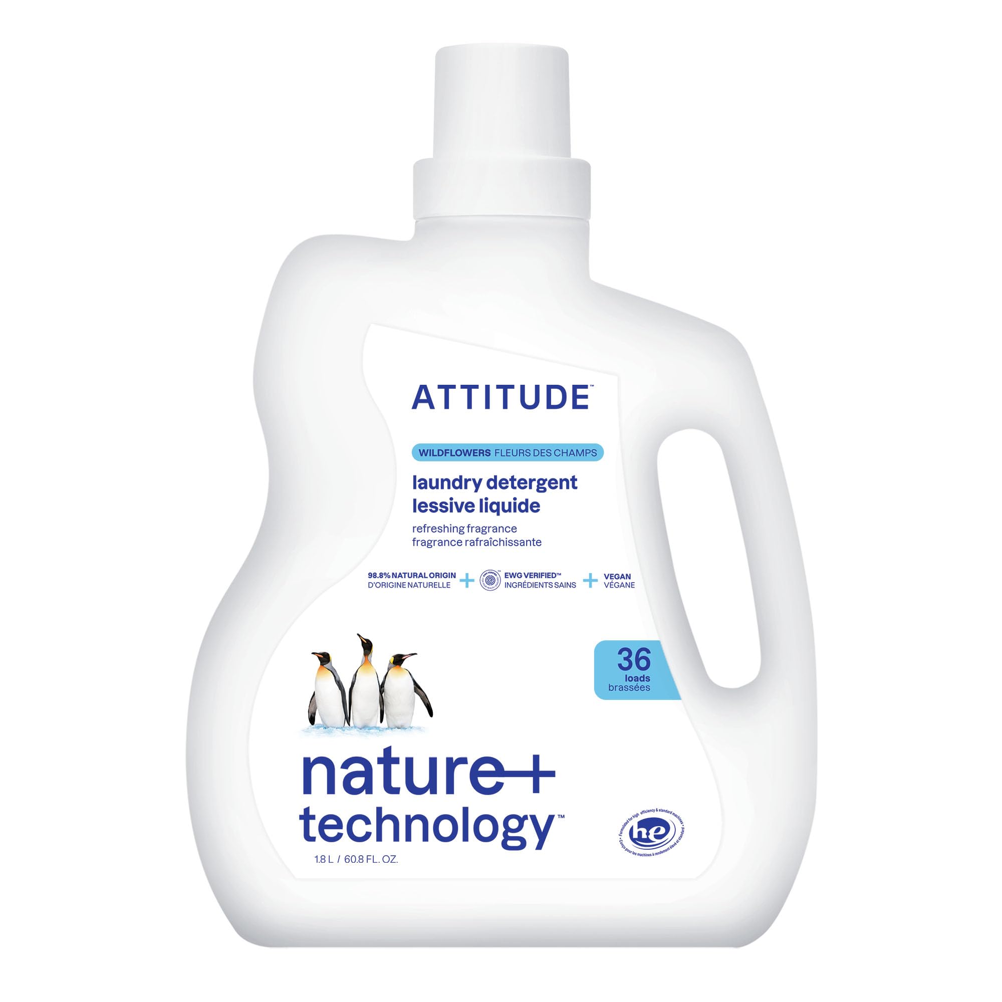 ATTITUDE Liquid Laundry Detergent - EWG Verified, Wildflower Scent, HE Compatible | 1.8 L (36 Loads) 1
