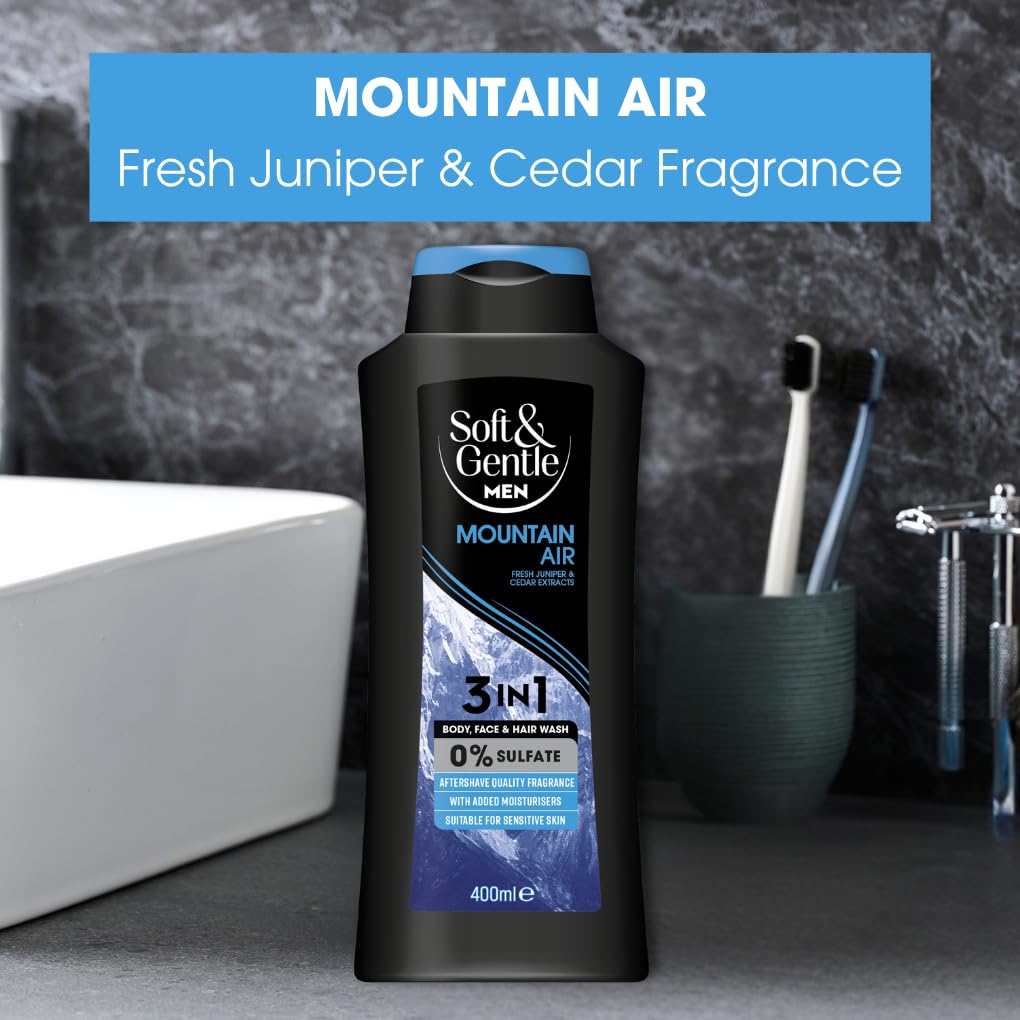 Soft & Gentle Men Mountain Air 3 in 1 Sulfate Free Shower Gel | 400ml | Dermatologist Approved 2