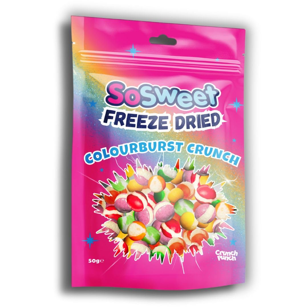 SoSweet Freeze Dried Sweets – Colourburst Crunch 50g | Rainbow Flavour | Crispy Fruit Snack