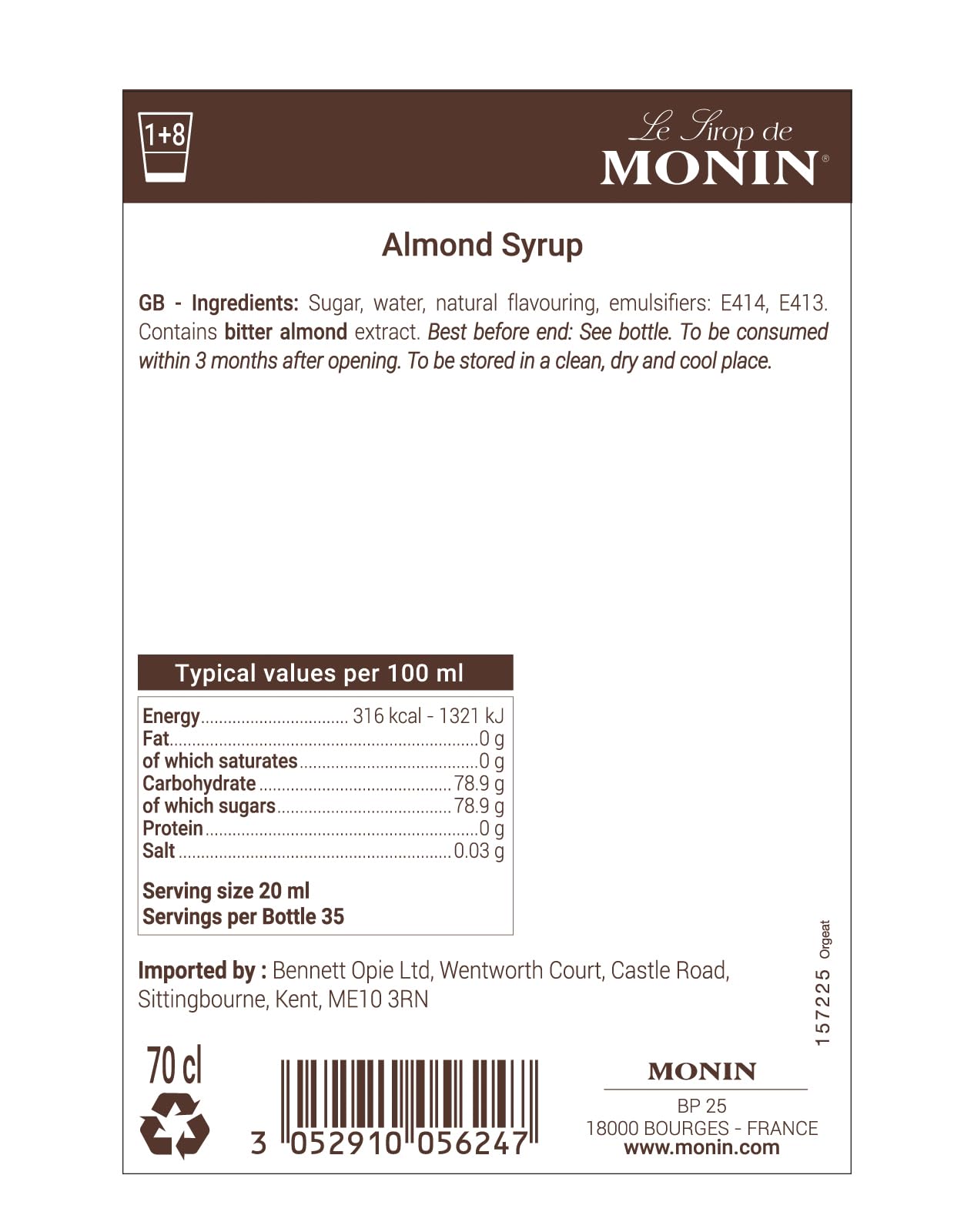 MONIN Premium Almond Orgeat Syrup 700ml - Vegan, Natural Flavouring for Cocktails & Coffee 3