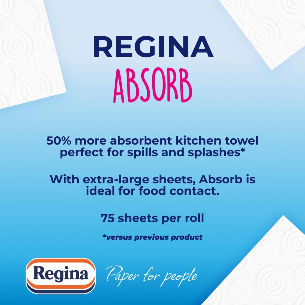 Regina Absorb Kitchen Towels – 2 Rolls, Super Absorbent 2-Ply, Extra-Large Sheets for Cleaning & Food Contact 3