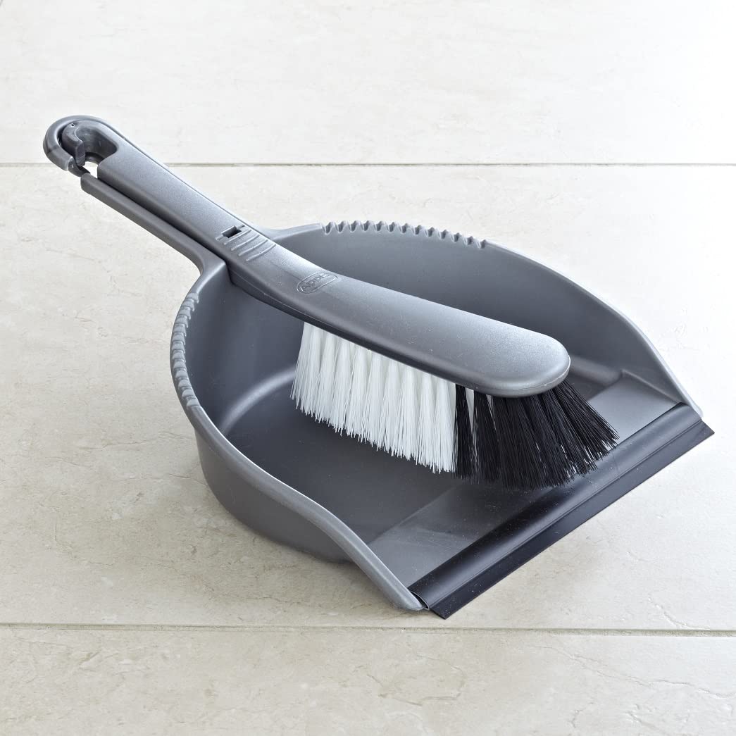 Addis Everyday Stiff Kehrschaufel- und Besen-Set – Metallic-Silber, robuste Reinigungswerkzeuge für Zuhause, Einheitsgröße