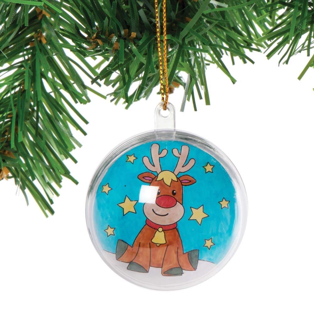 Baker Ross Christmas Colour in Baubles Craft Kit – Pack of 8 Festive Decorations with Pre-Printed Inserts