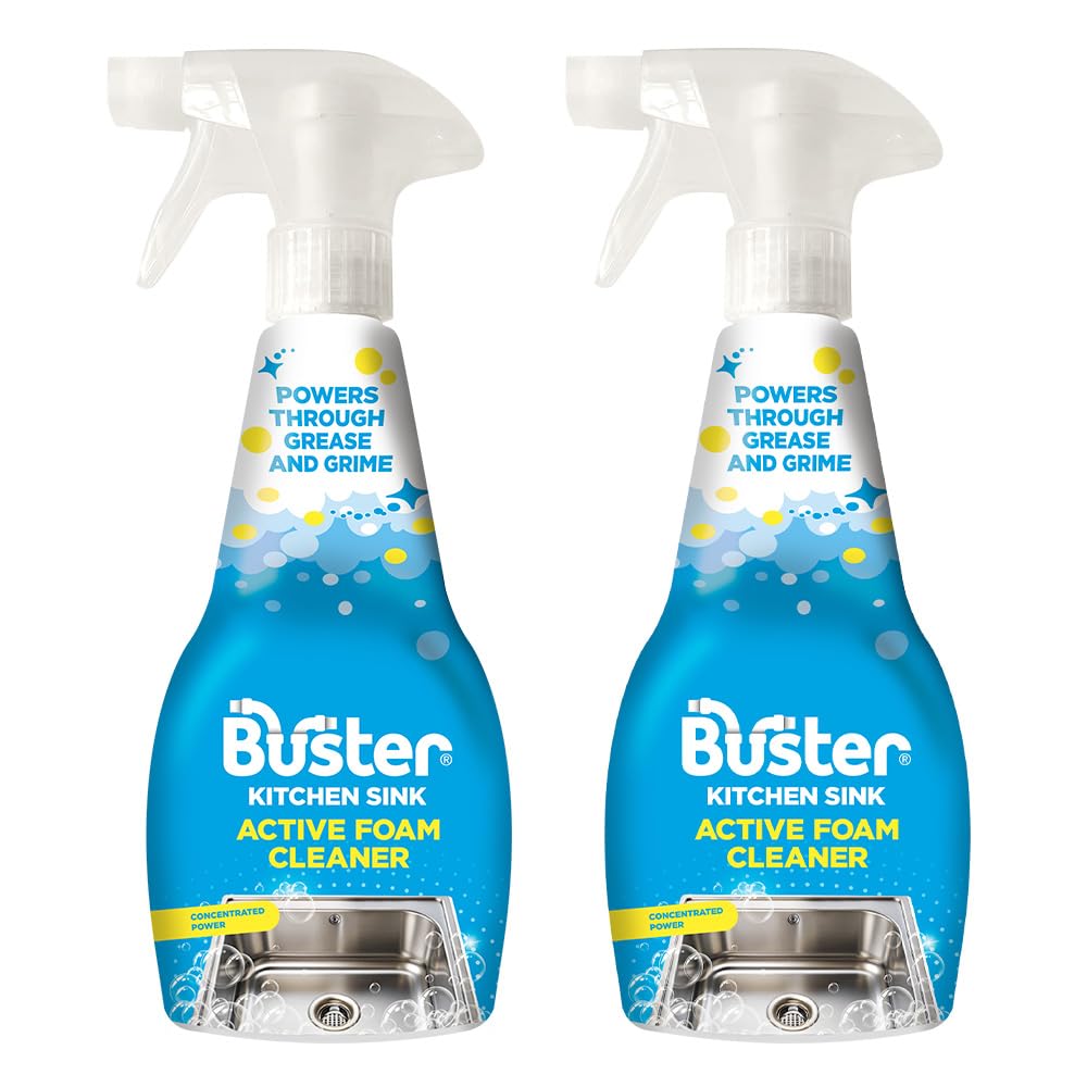 Buster Active Foam Kitchen and Bathroom Cleaner Spray - 2 x 500ml Twin Pack | Removes Limescale