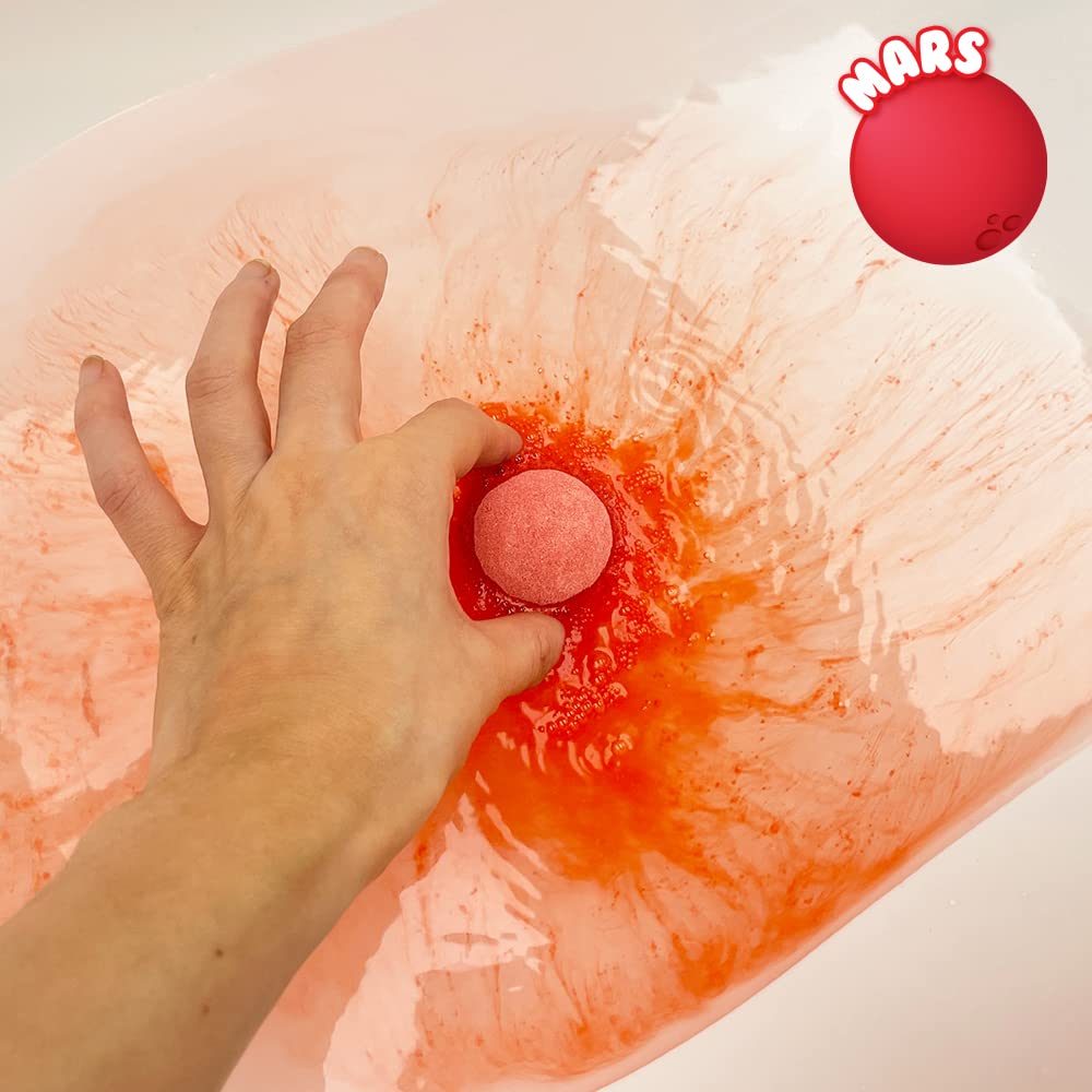 ZIMPLI 9 x Solar System Baff Bombz & 9 x Planetary Fact Cards | Educational Bath Toys | Strawberry Scented 5