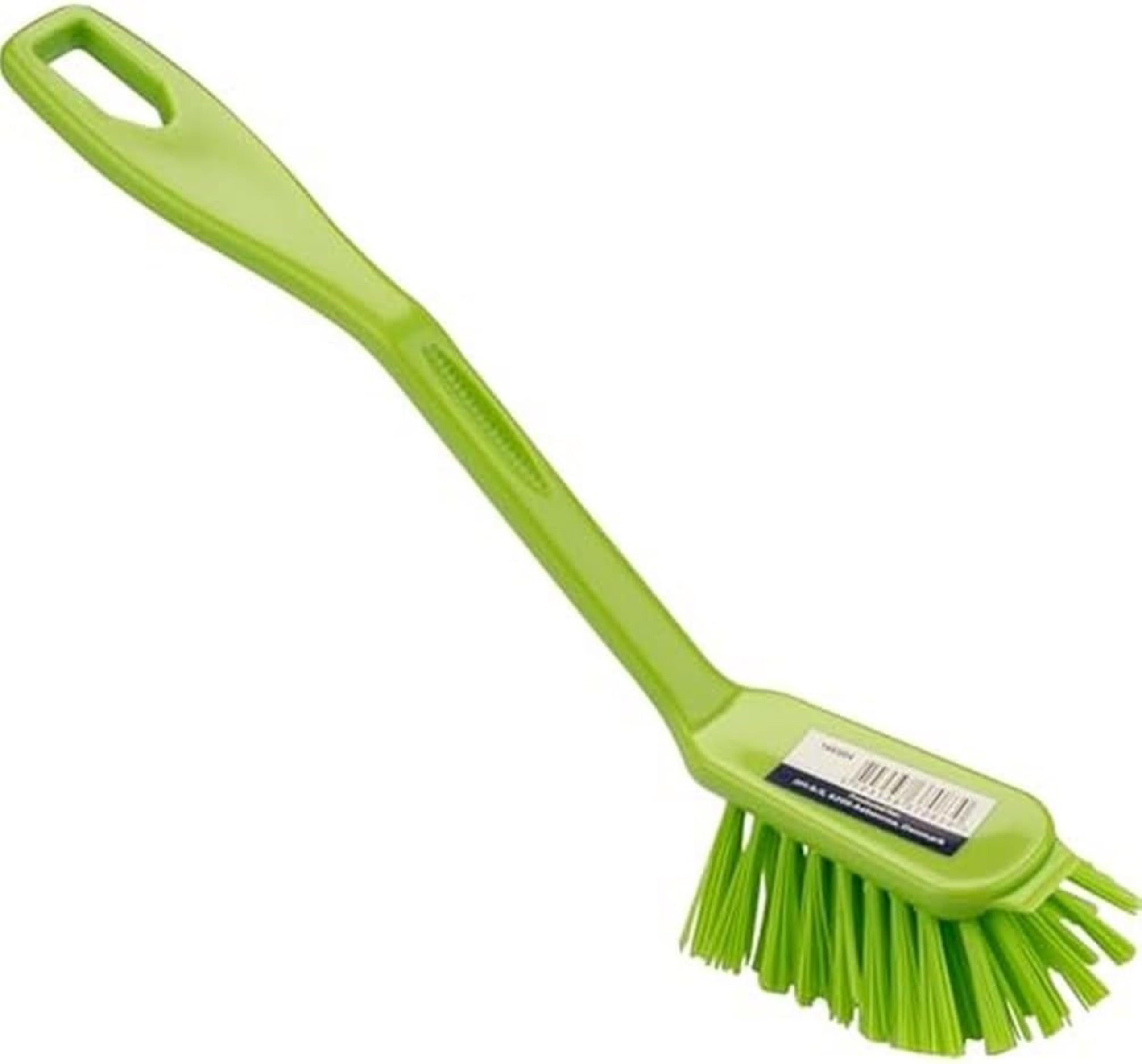 ABENA Green Dish Washing Brush - 27cm Ergonomic Handle | Stiff Nylon Bristles | Scraper Edge