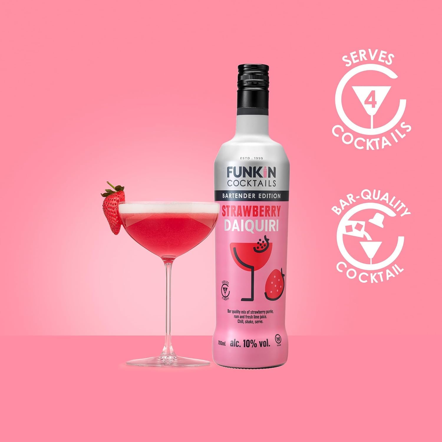 Funkin Strawberry Daiquiri Ready to Drink Cocktail | 10% ABV | 700 ml Bottle