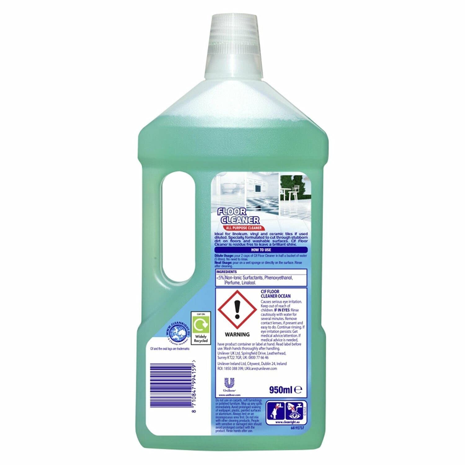 Cif Ocean Floor Cleaner - Residue Free Shine for Linoleum, Vinyl & Ceramic Tiles | 950 ml
