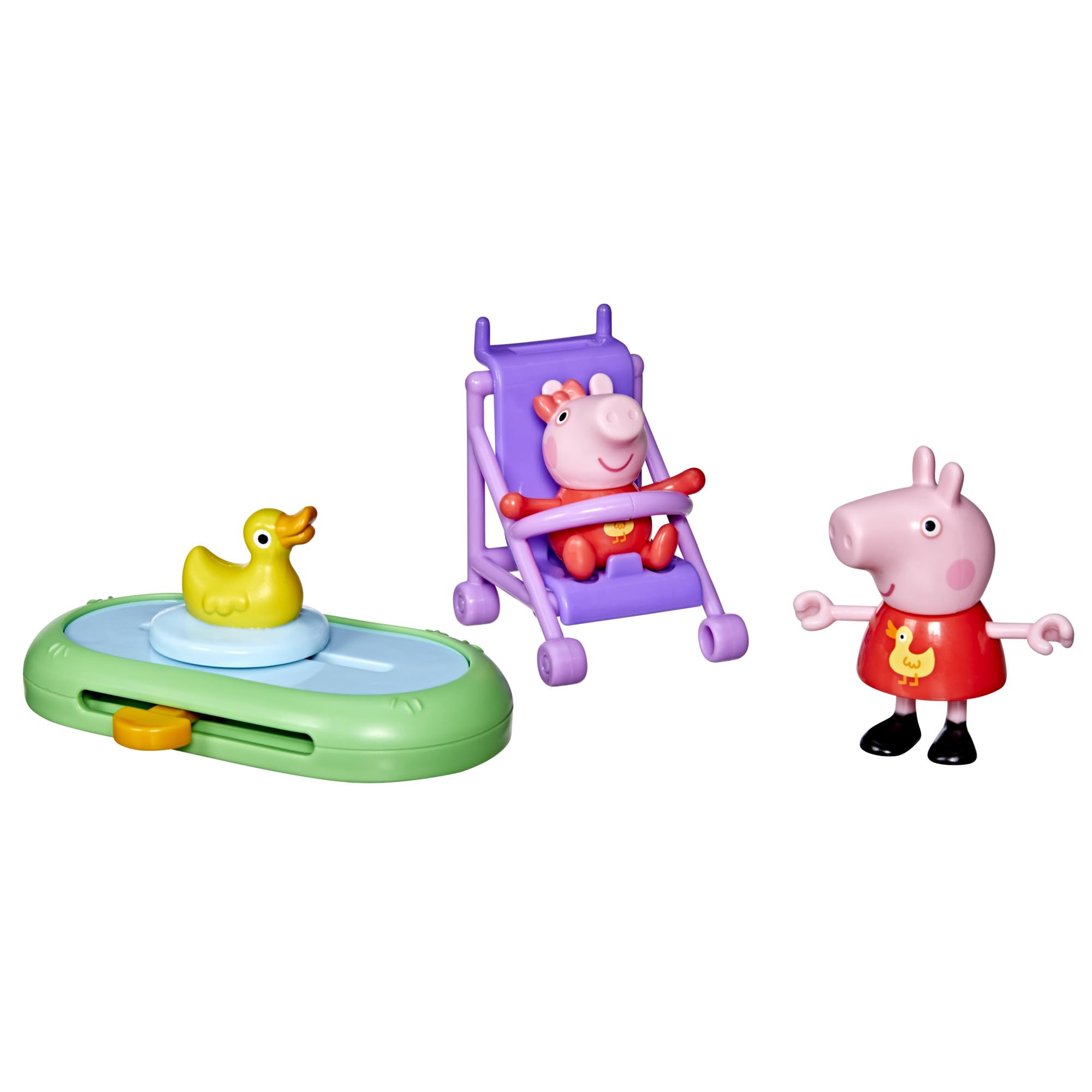 Peppa Pig Peppa and Evie's Park Fun Playset - 4-Piece Playset with Figures, Stroller & Duck Pond for Ages 3+ 1