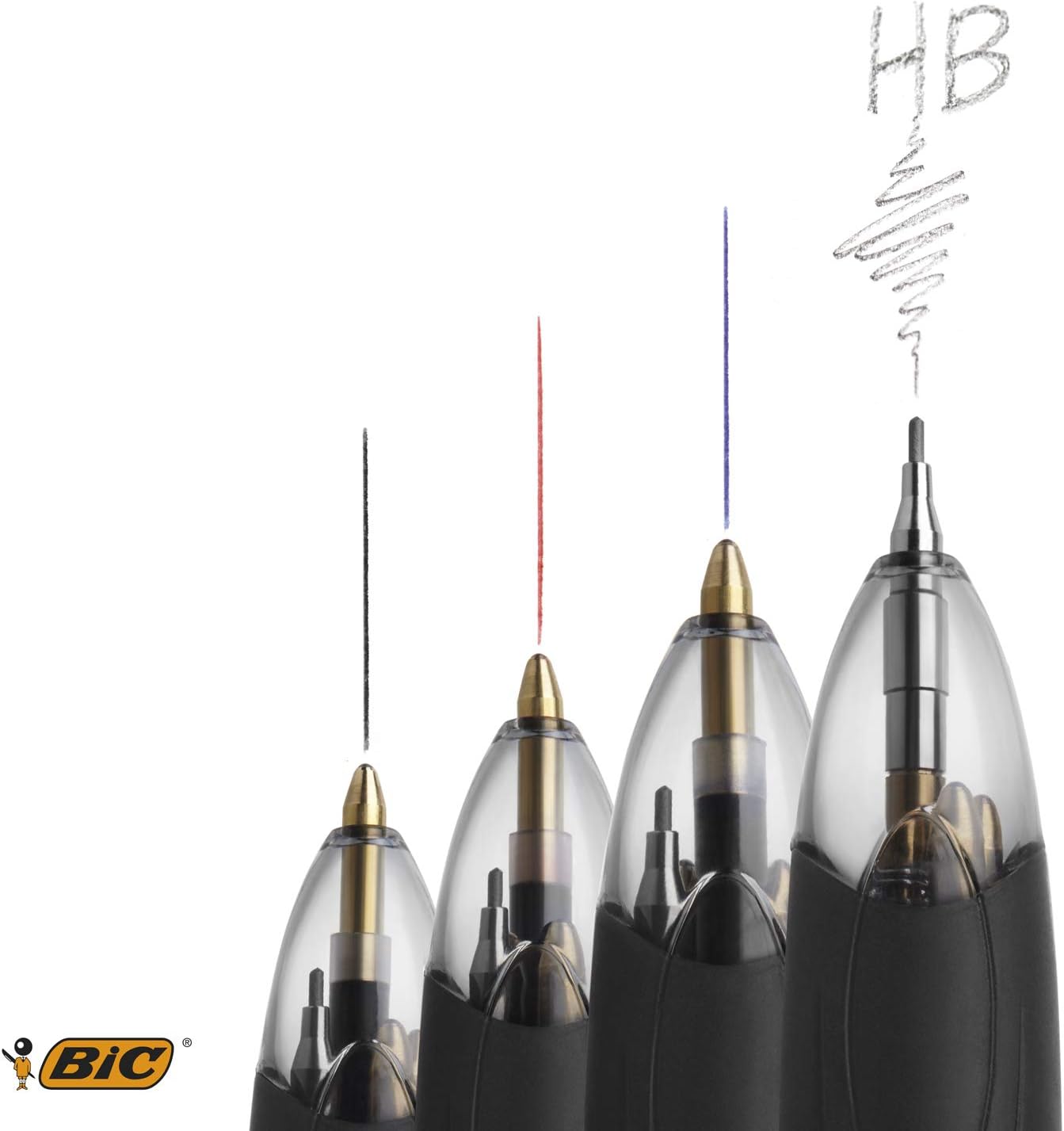 BIC 4 Colours Multifunctional Ballpoint Pen and HB Pencil Combo - Set of 12 - All in One Writing Instrument with Built in Eraser