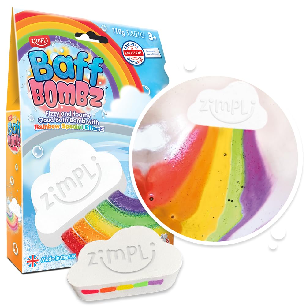 ZIMPLI Large Cloud Rainbow Baff Bombz Bath Bomb, Strawberry, 110 g