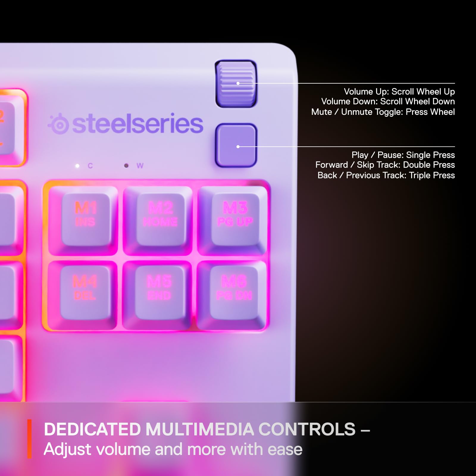 SteelSeries Apex 3 TKL Gaming Keyboard - Lavender - Tenkeyless Compact RGB 3