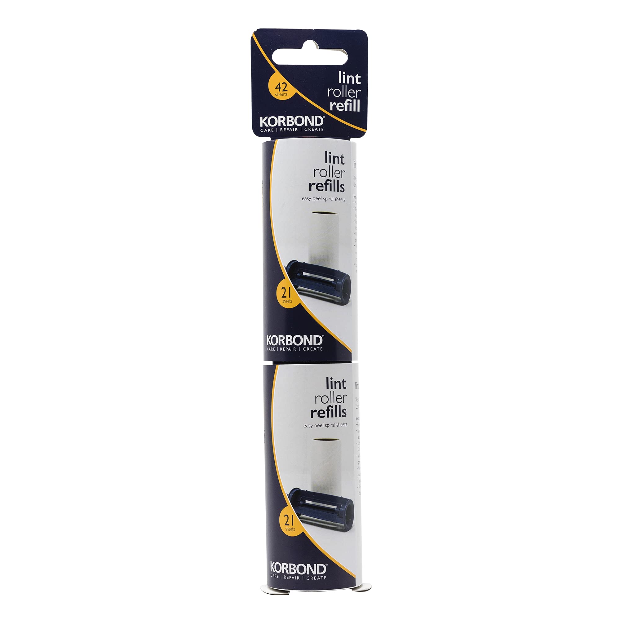 KORBOND Lint Roller Refills - 2 Pack, 42 Sheets Per Roll | Removes Pet Hair, Dust, Fluff