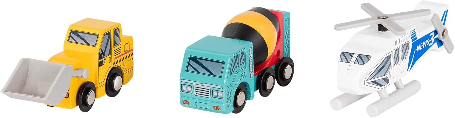 Battat Wooden Vehicles Set - 6pc Rescue & Construction Toy Playset for Kids 3+ 2
