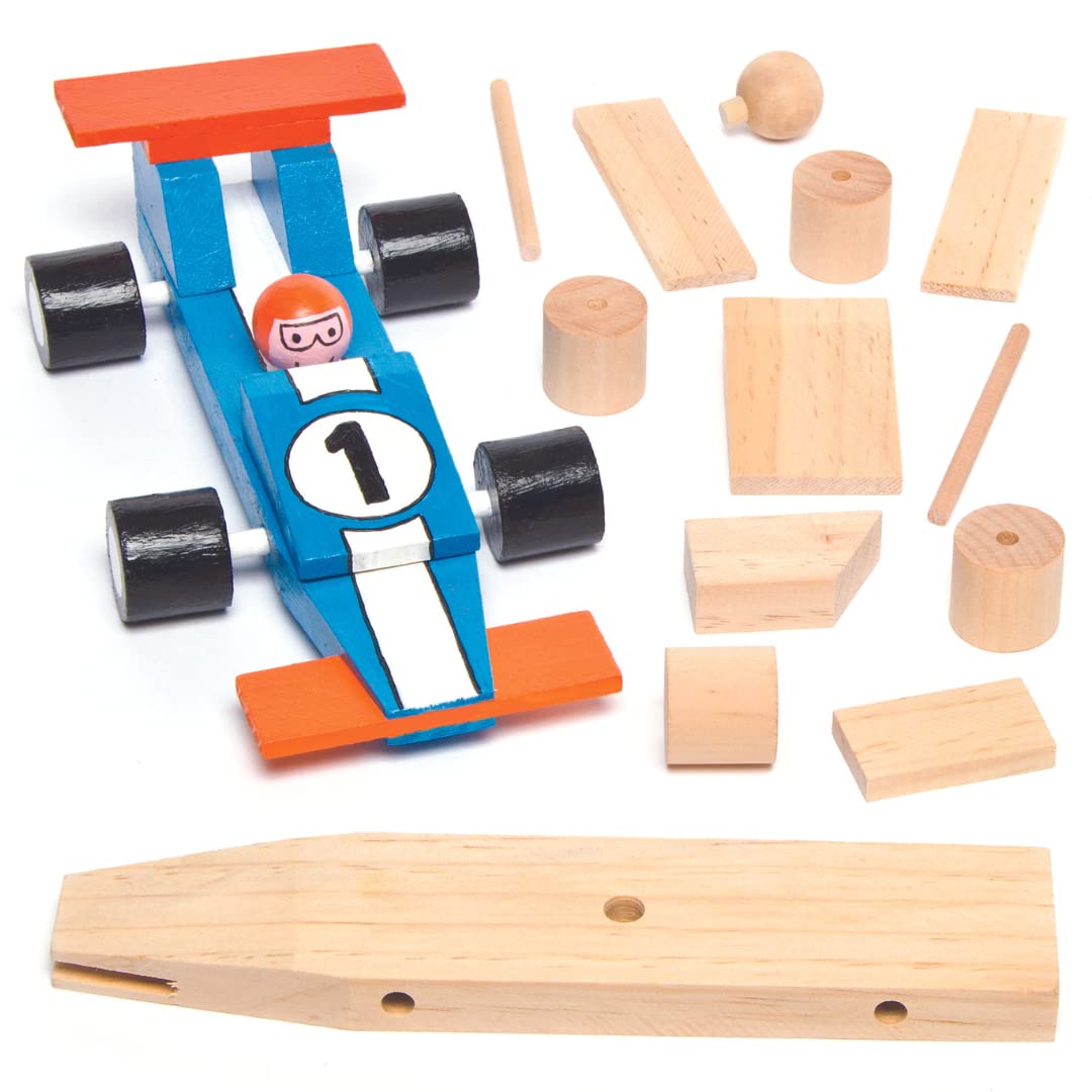 Baker Ross Paint Your Own Wooden Racing Car Craft Kit - 2 Pack, 17.5cm Long | Ages 5+ 1