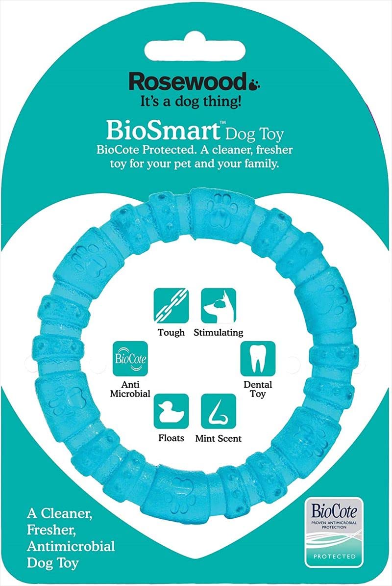Rosewood Biosafe Puppy Ring - Antimicrobial Chew Toy for Teething Puppies | Small Size | Blue