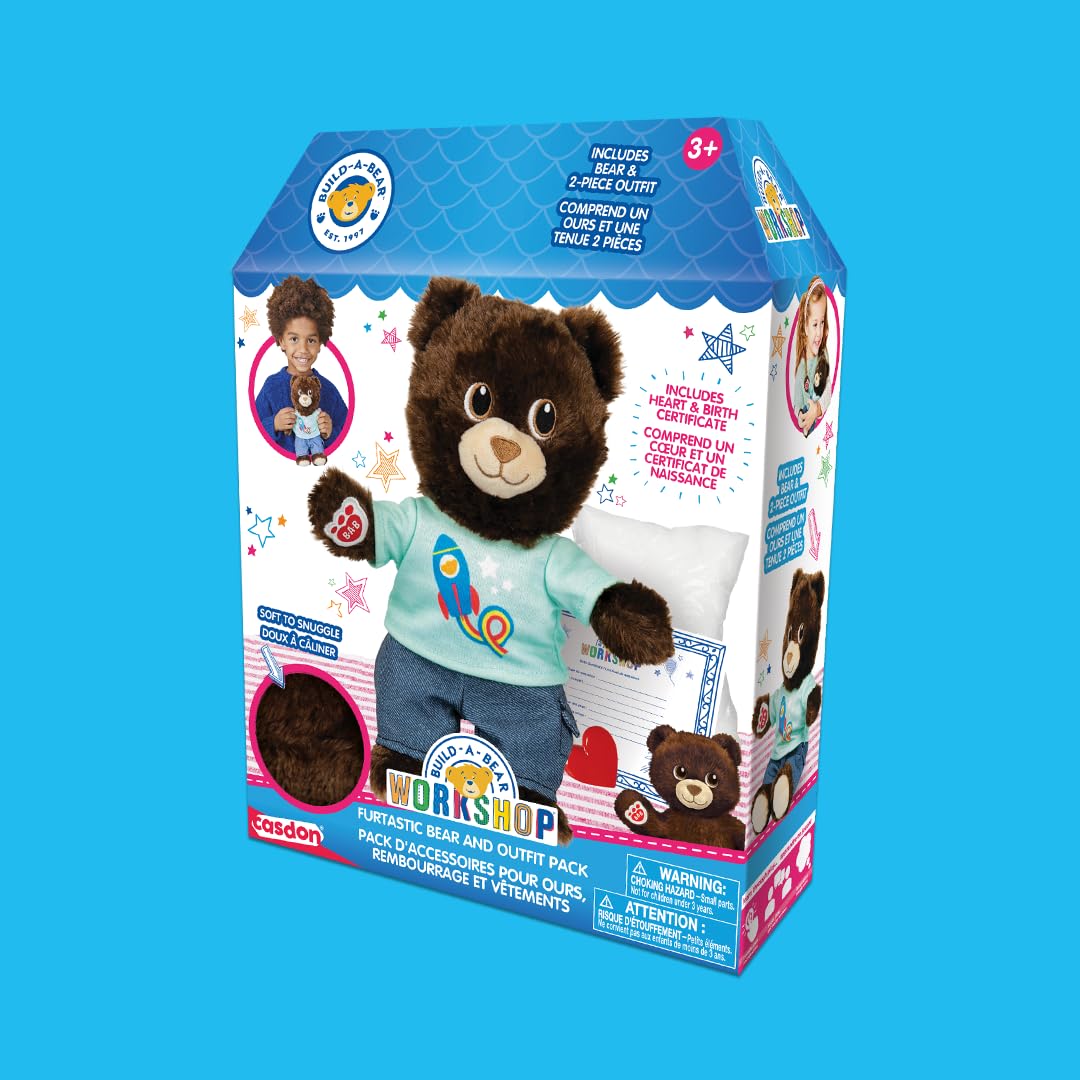 Casdon Build-A-Bear Workshop Furtastic Toy Bear & Outfit Pack - Rocket Style