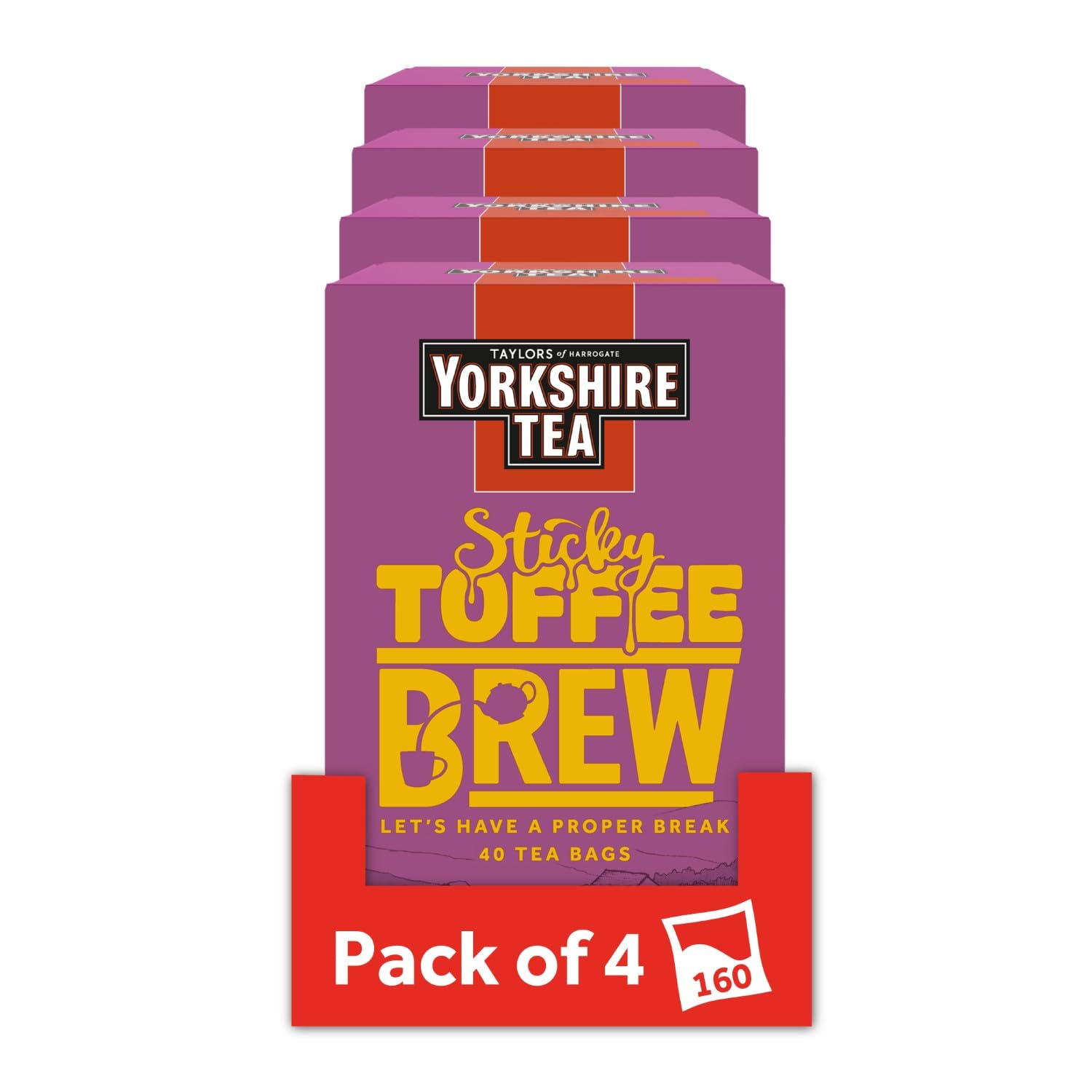 Yorkshire Tea Sticky Toffee Pudding Flavoured Tea Bags - 160 Bags (4 Boxes of 40) | Caramel, Cinnamon, Ginger, Nutmeg