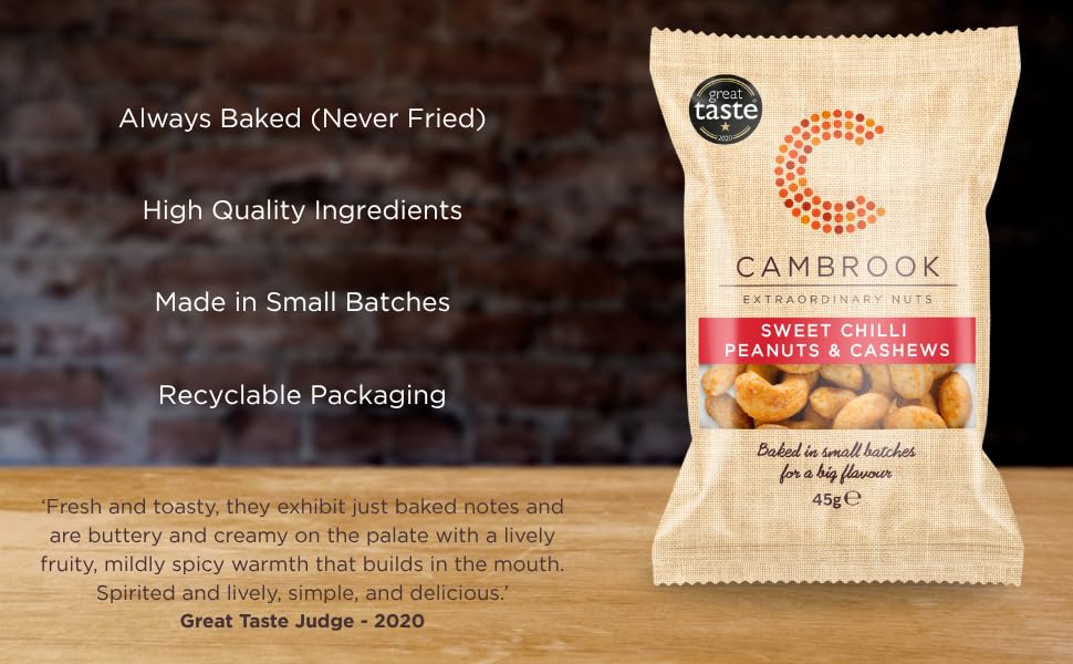 Cambrook - Baked Sweet Chilli Peanuts & Cashews | 45g Bag | Gluten Free 2