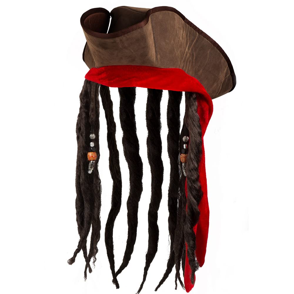 Boland Pirate Hat Dirty Jack with Hair | Brown Polyester Adult Headwear | Size 58