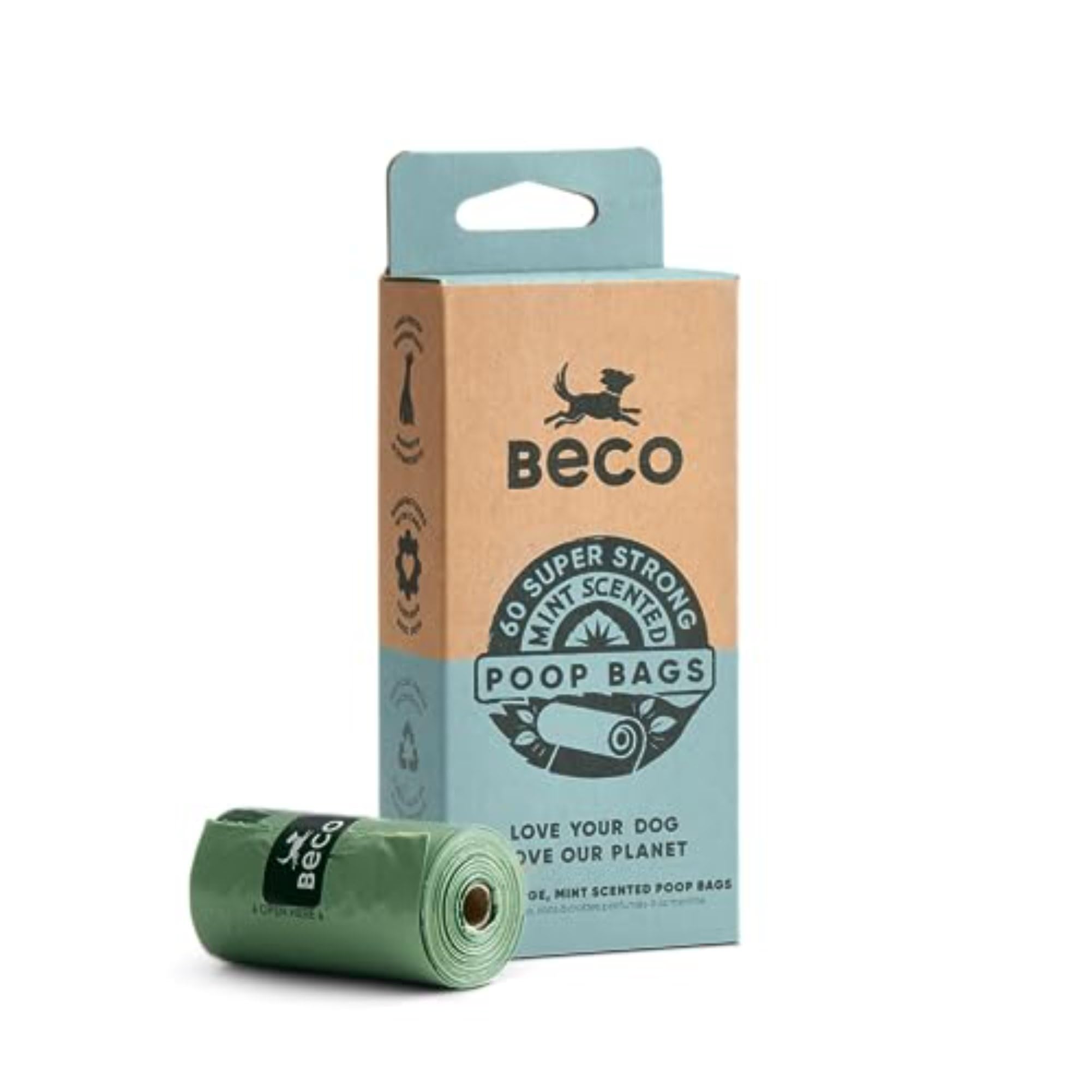 Beco Dog Poo Bags - 60 Count Mint Scented | 100% Recycled Plastic | Leakproof 1