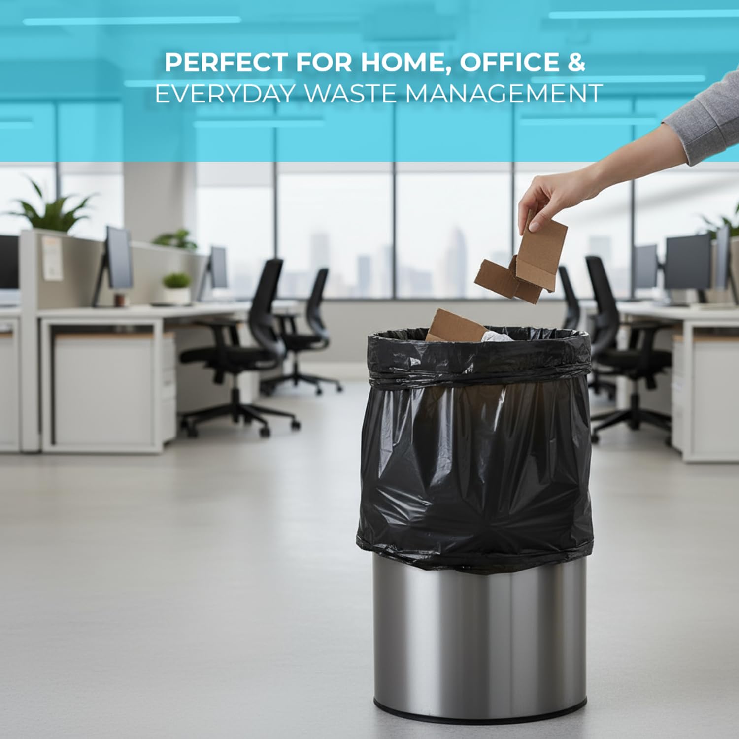 Roe Tenpo 75L Black Bin Bags - 20 Pack, 30 Micron, Leak-Resistant, Eco-Friendly 7