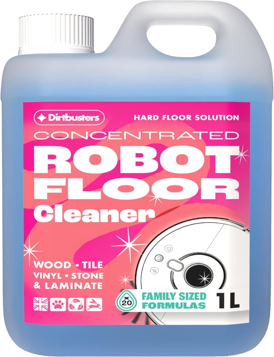 Dirtbusters Robot Mop Cleaning Solution - Low-Foam Hard Floor Cleaner for Laminate, Vinyl & Tile | 1L 1