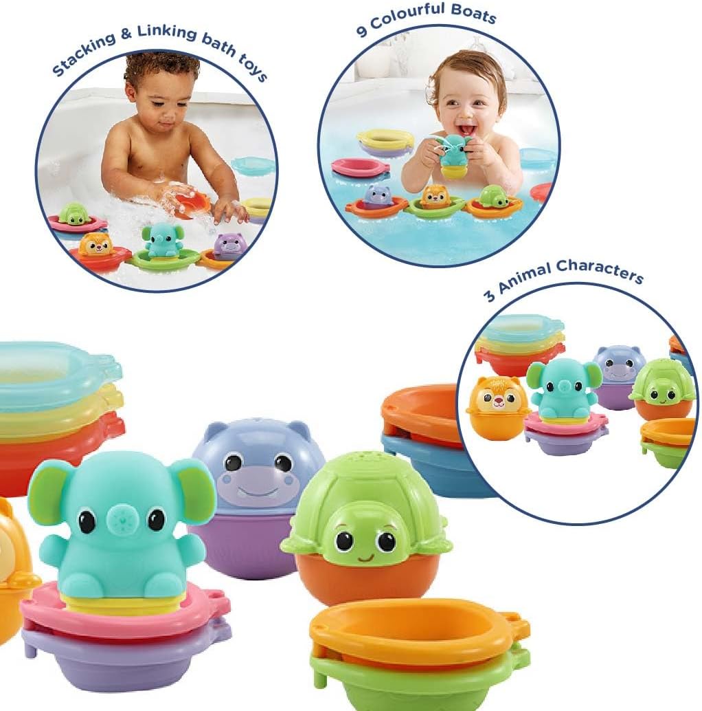 VTech Stack & Splash Bathtime Boats - Stacking & Linking Bath Toy with 9 Colors for Babies & Toddlers 2
