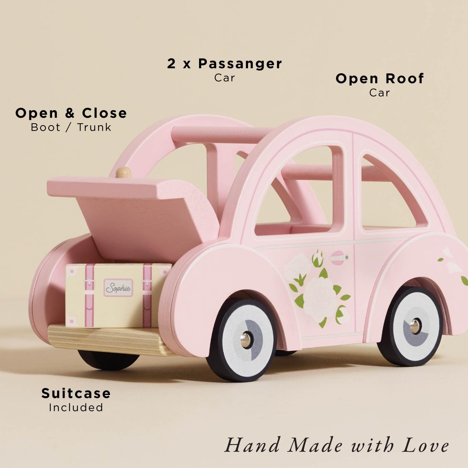 Le Toy Van Sophie's Car Play Set - Wooden Dollhouse Furniture | Pink, Ages 2+ 2