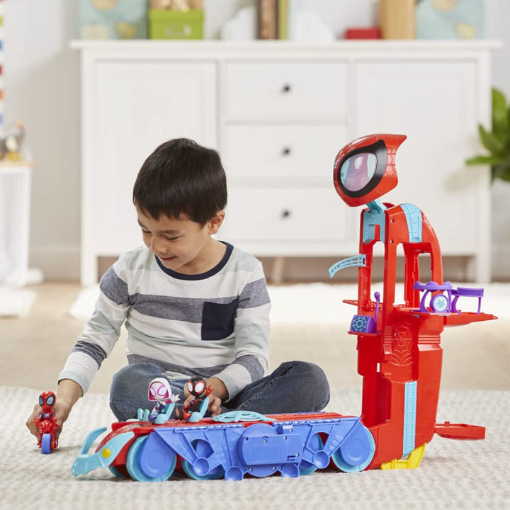 Hasbro Marvel Spidey and His Amazing Friends Spider Crawl-R 2-in-1 Deluxe Headquarters Playset - Vehicle to Tower with Lights & Sounds