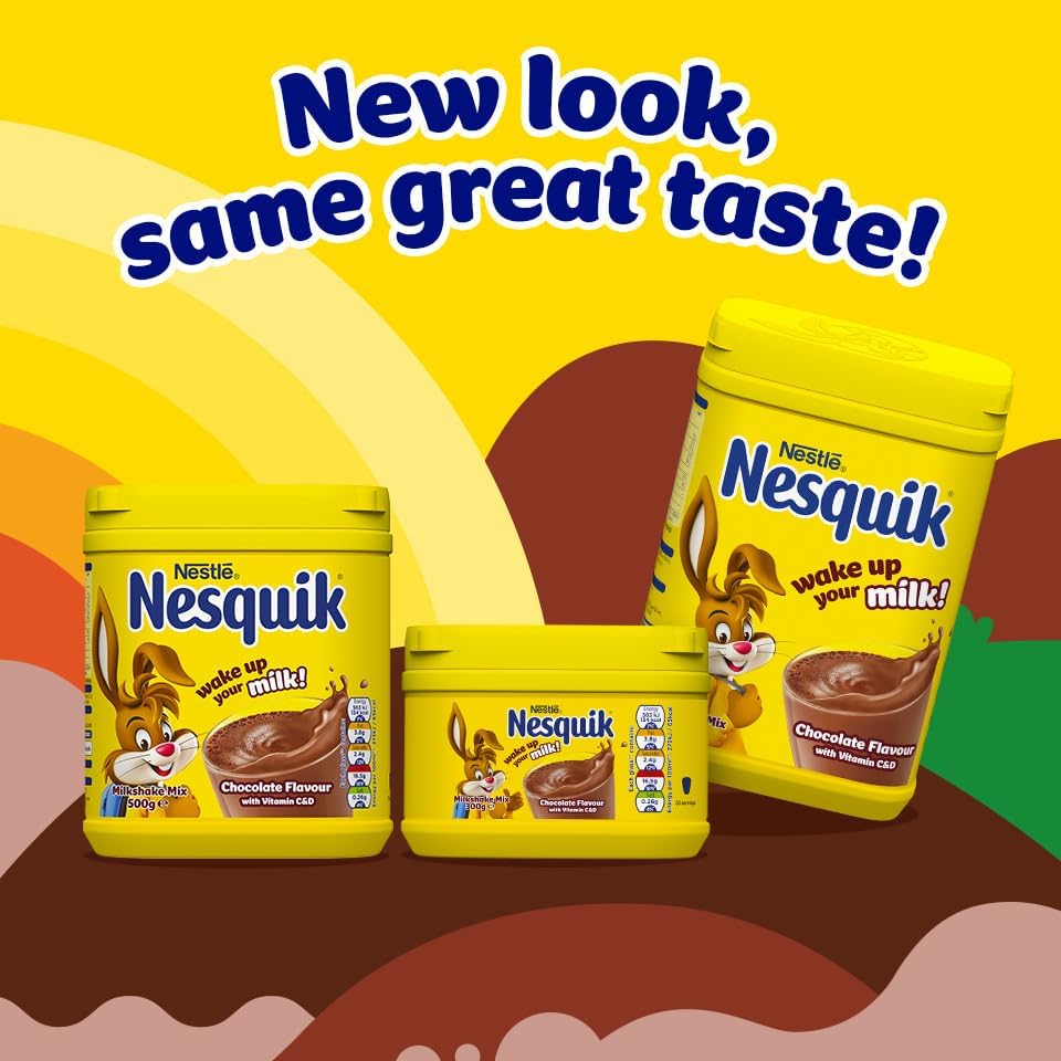 Nesquik Milchshake-Pulver mit Schokoladengeschmack, 500-g-Becher (10er-Pack) – Glutenfrei, ohne künstliche Zusatzstoffe, angereichert mit Vitamin C und D