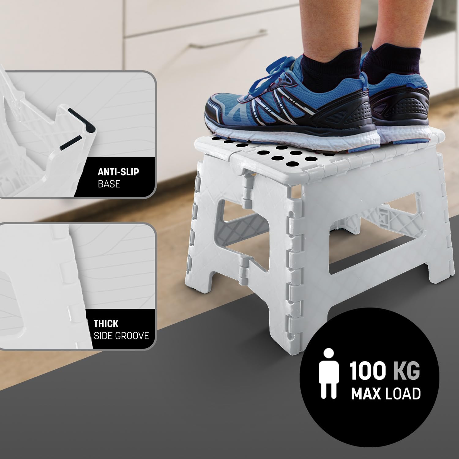KEPLIN Folding Step Stool - 9 Inch Height | 150kg Capacity | White Plastic 6