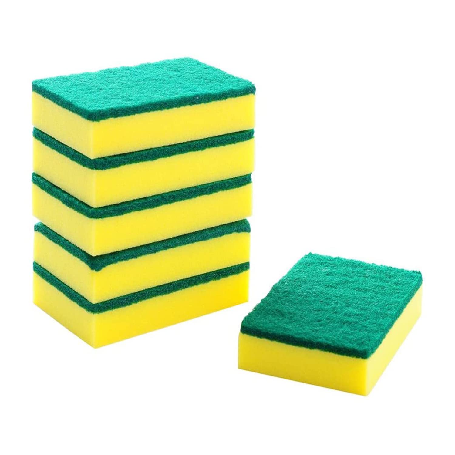 HomeSmith Heavy Duty Scrub Sponges - Pack of 6 | Dual Sided Cleaning | Yellow & Green