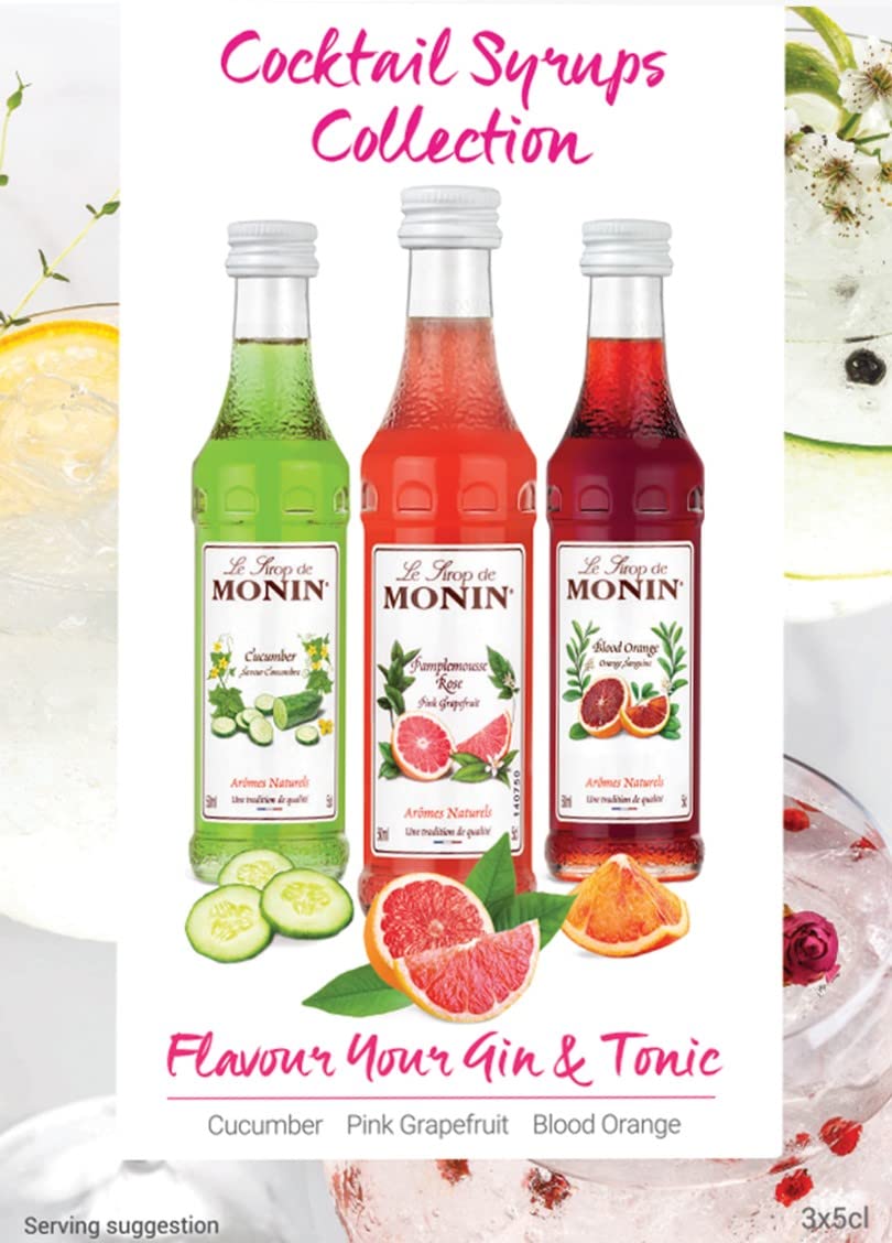 MONIN Cocktail Syrup Gift Set - Cucumber, Pink Grapefruit, Blood Orange (3 x 50ml)