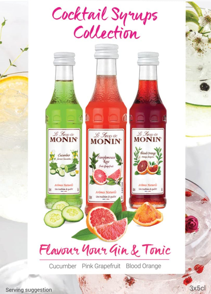 MONIN Cocktail Syrup Gift Set - Cucumber, Pink Grapefruit, Blood Orange (3 x 50ml)