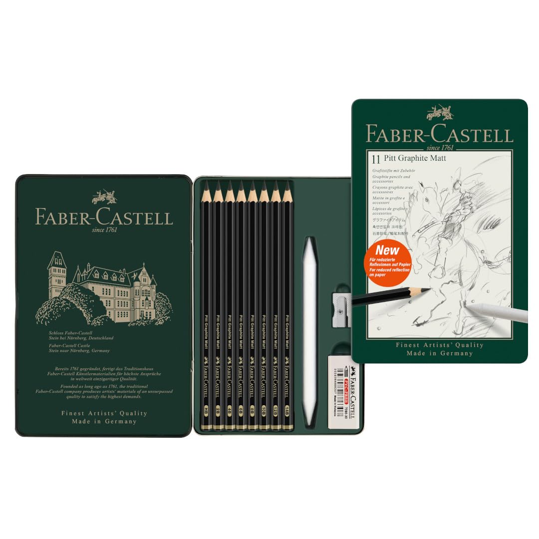 Faber-Castell Art & Graphic Pitt Graphite Matt Pencil Set - Ultra-Matt Laydown | 8 Degrees HB-14B