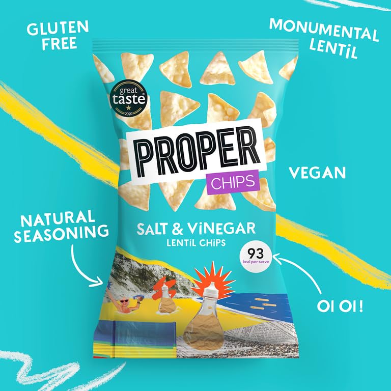 PROPER PROPERCHIPS Lentil Crisps Vegan Gluten Free Snack Packs 24 x 20g - Salt & Vinegar 3