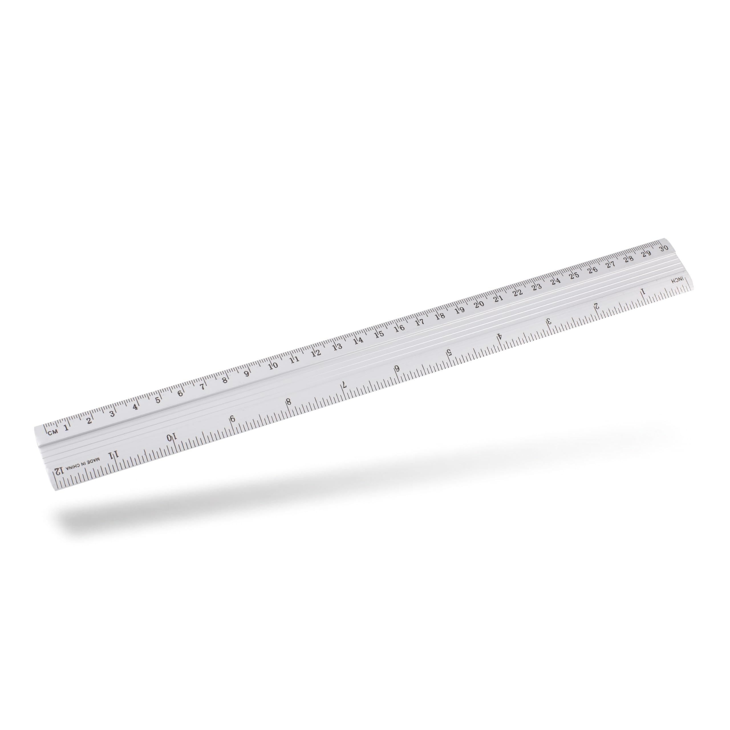 D.RECT Aluminium Ruler - 30 cm Silver | Non-Slip Strip | Inch & Centimetre Graduations