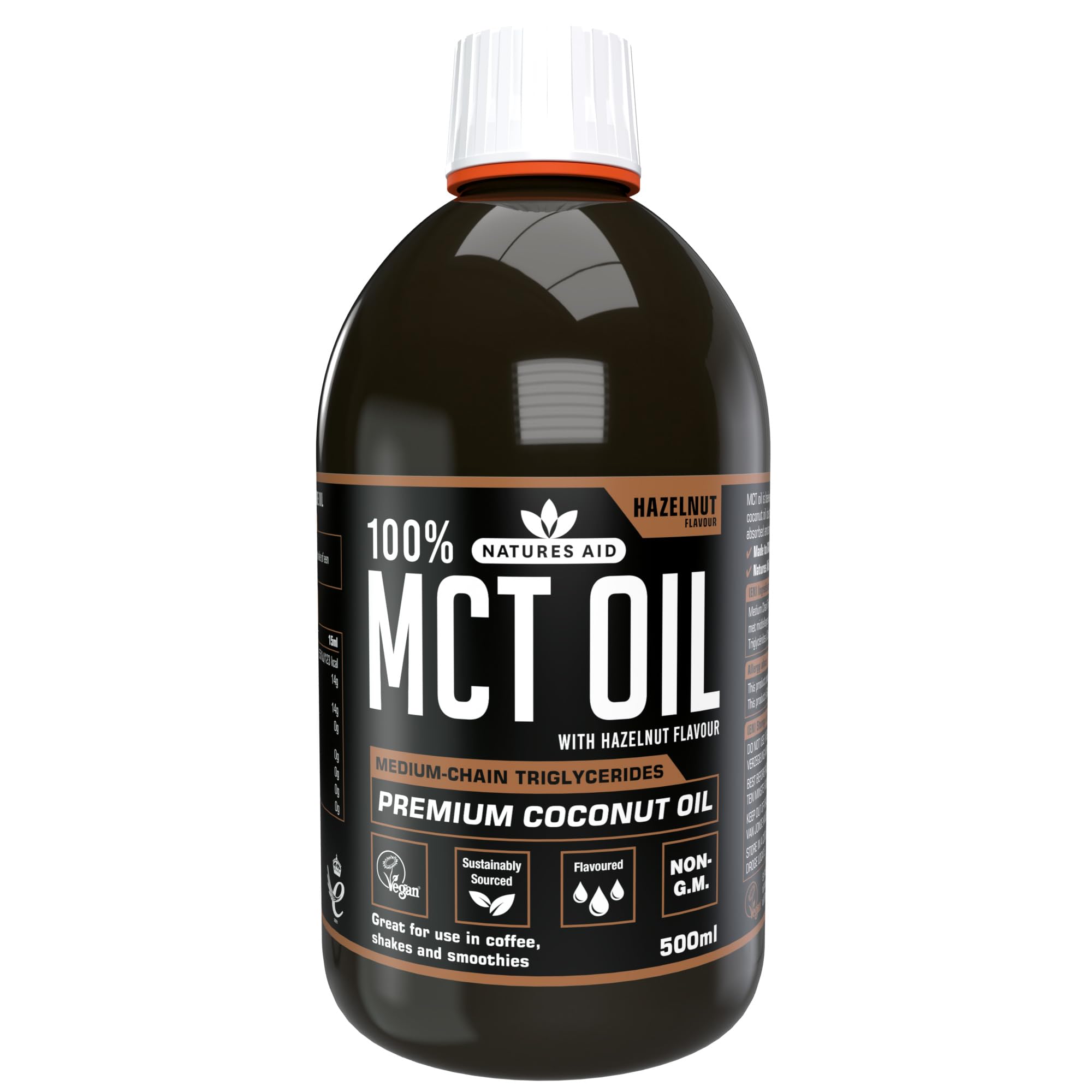 Natures Aid MCT-Öl, 500 ml, Haselnussgeschmack – vegan, nachhaltig gewonnen aus Kokosöl für Kaffee, Smoothies und Dressings