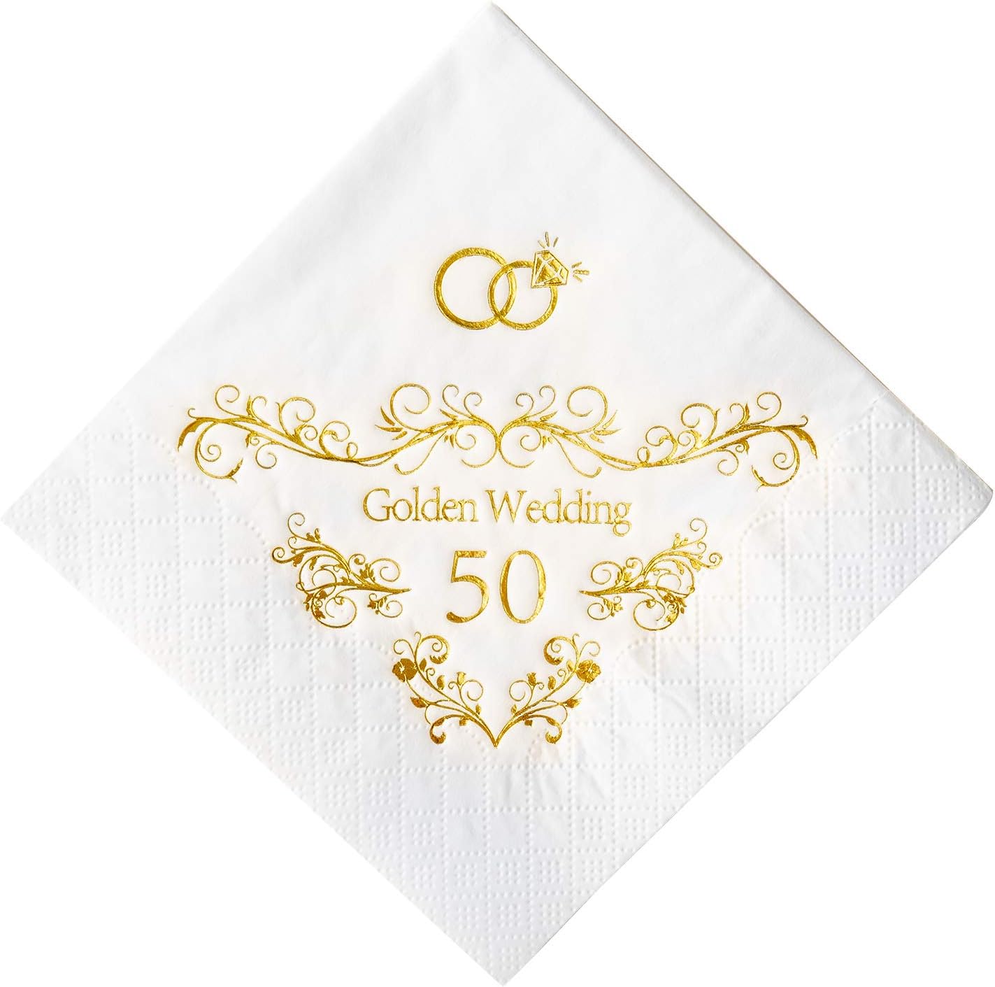 Knusprige Servietten aus Goldfolie zum 50. Jahrestag, 3-lagige Cocktailservietten für die Dekoration von Hochzeitsfeiern