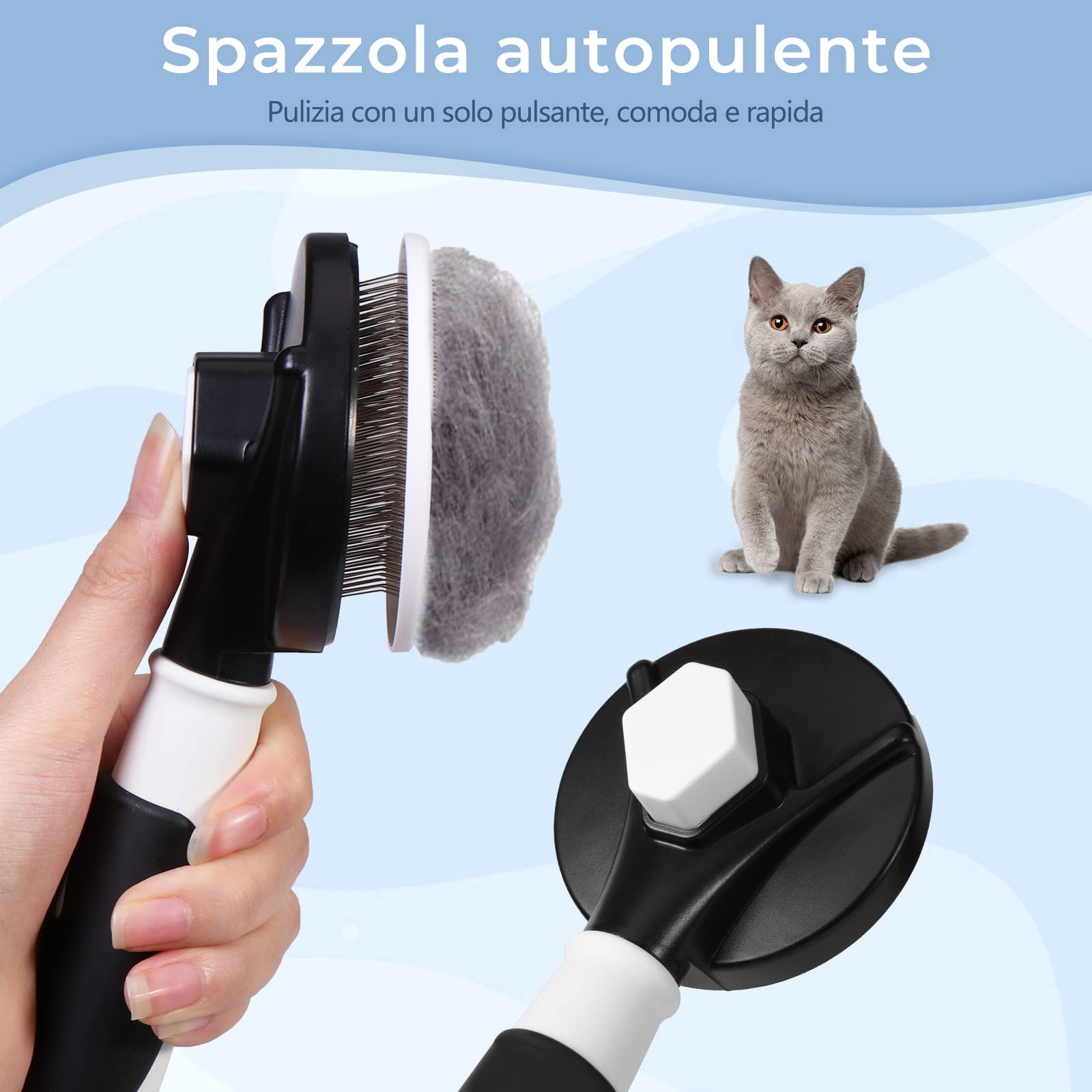 Vinabo Pet Grooming Brush - 2-in-1 Hair Removal & Massage Tool with Self-Cleaning Button | Black 6