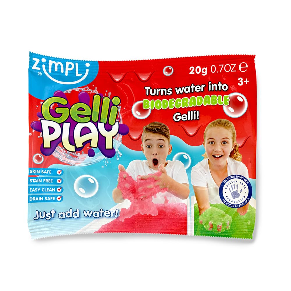 Zimpli Kids Gelli Powder, Green & Red - Magically Turns Water into Thick, Colourful Goo