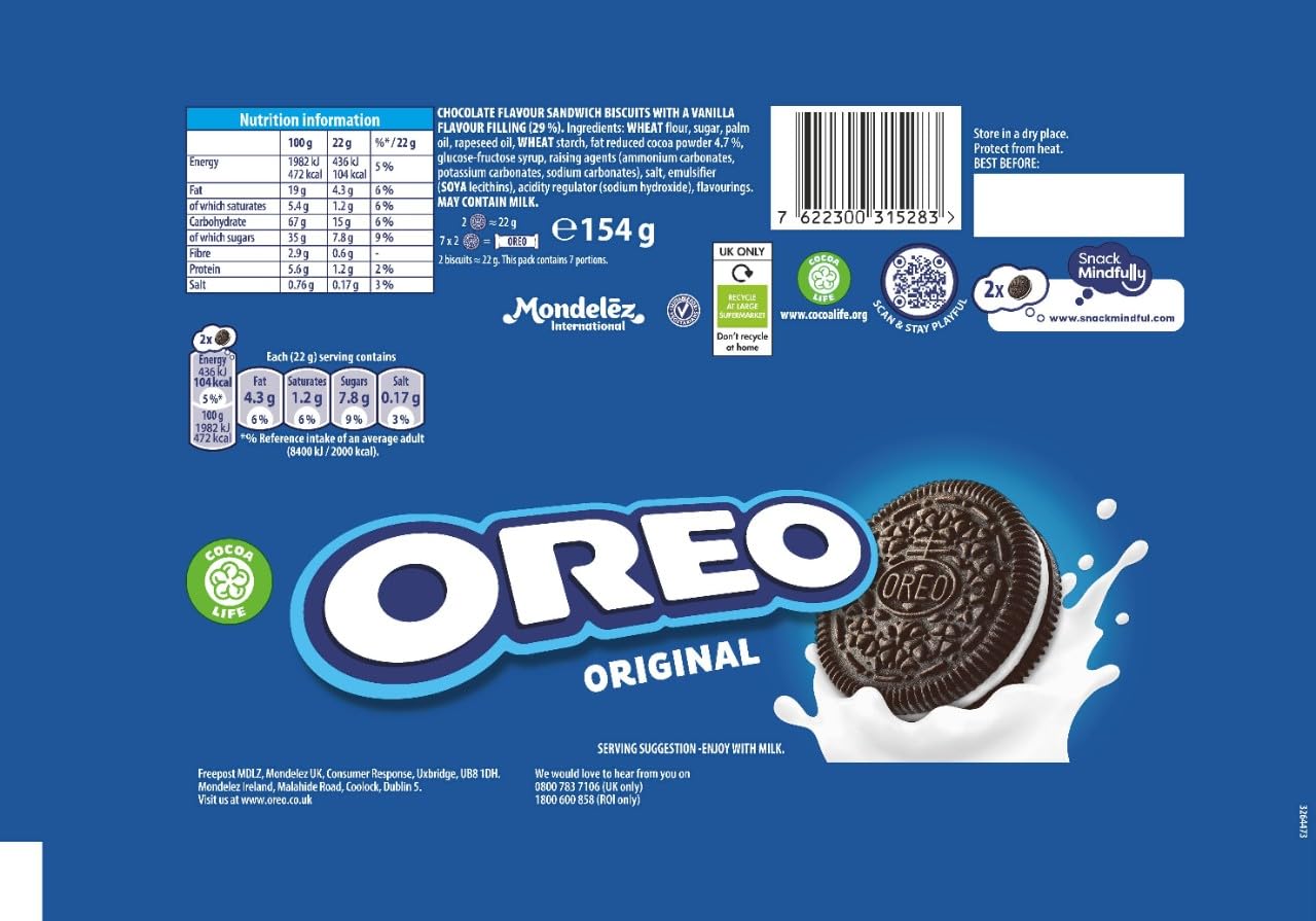 Oreo Original Minecraft Sandwich Biscuits - Vanilla Crème Filling | 154 g Pack 4