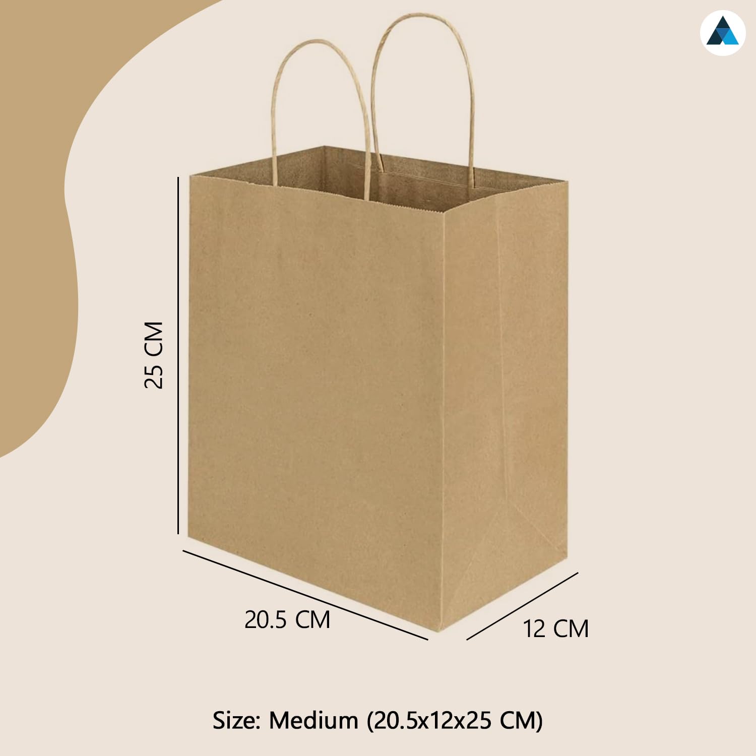 Nationwide Paper Medium Brown Kraft Paper Gift Bags with Handles - 50 Count | Eco-Friendly & DIY Ready