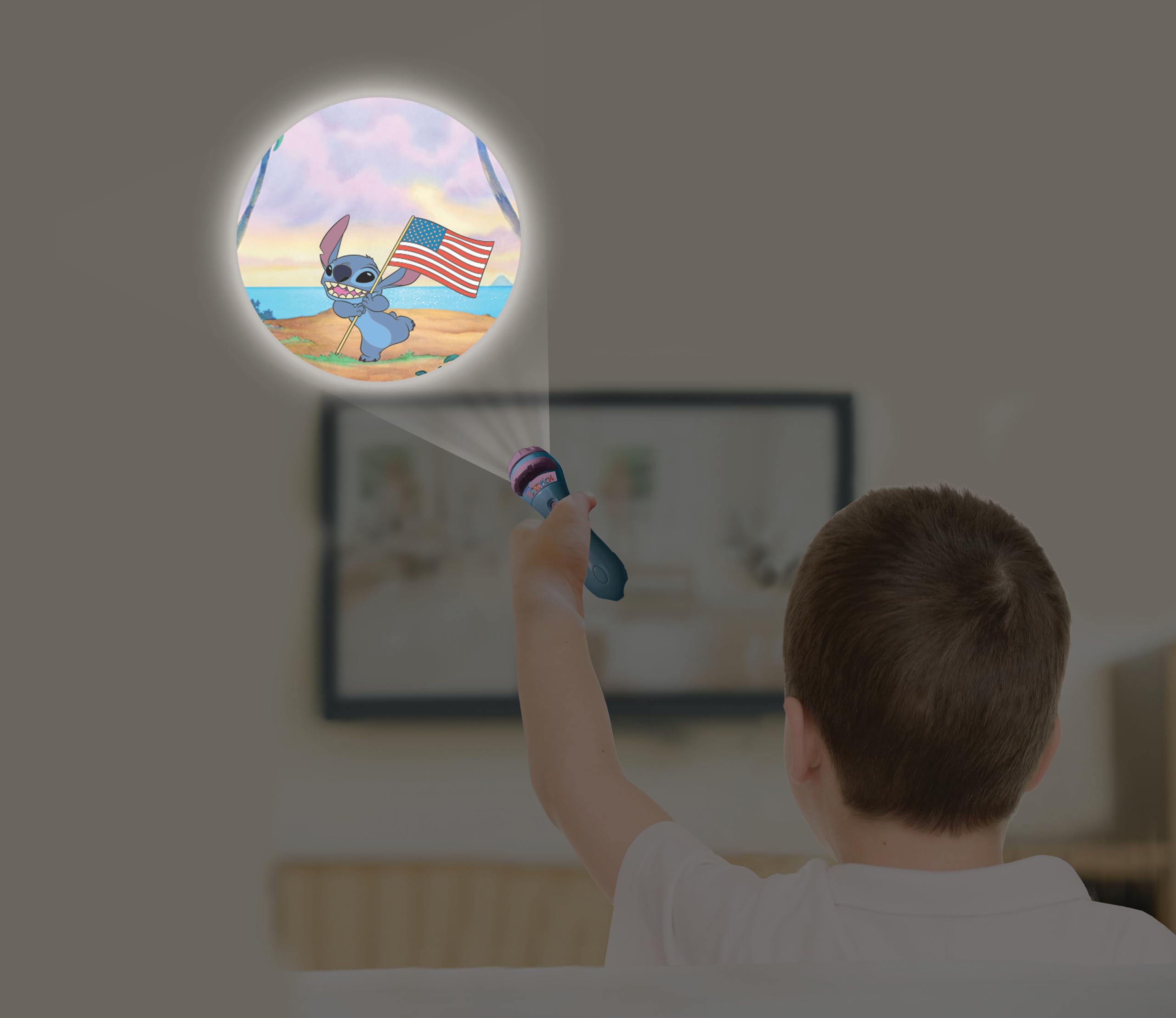 Lexibook Disney Stitch 2-in-1 Torch Light & Projector with 3 Discs - 24 Images for Storytelling, Blue